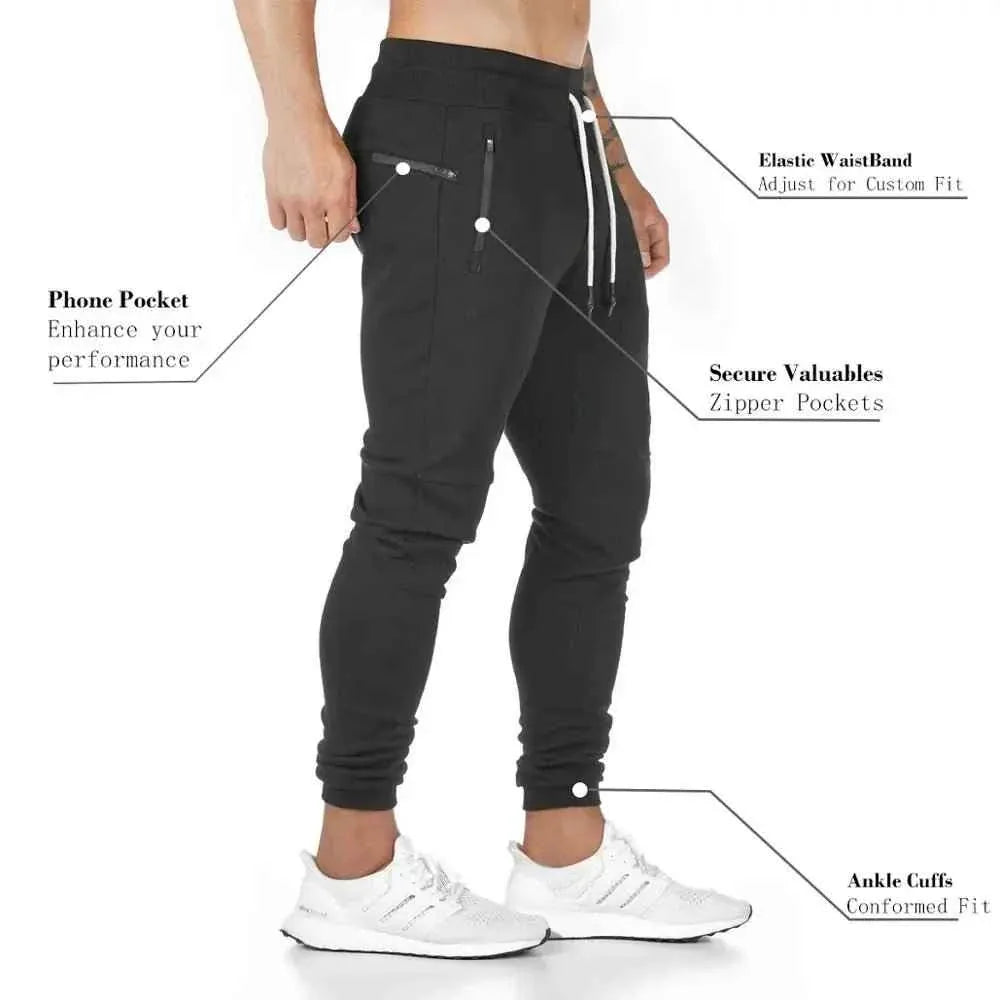Plus size Jogger Pants Workout Gym sweat trouser Side Zipper Pockets Slim Fit trousers for men