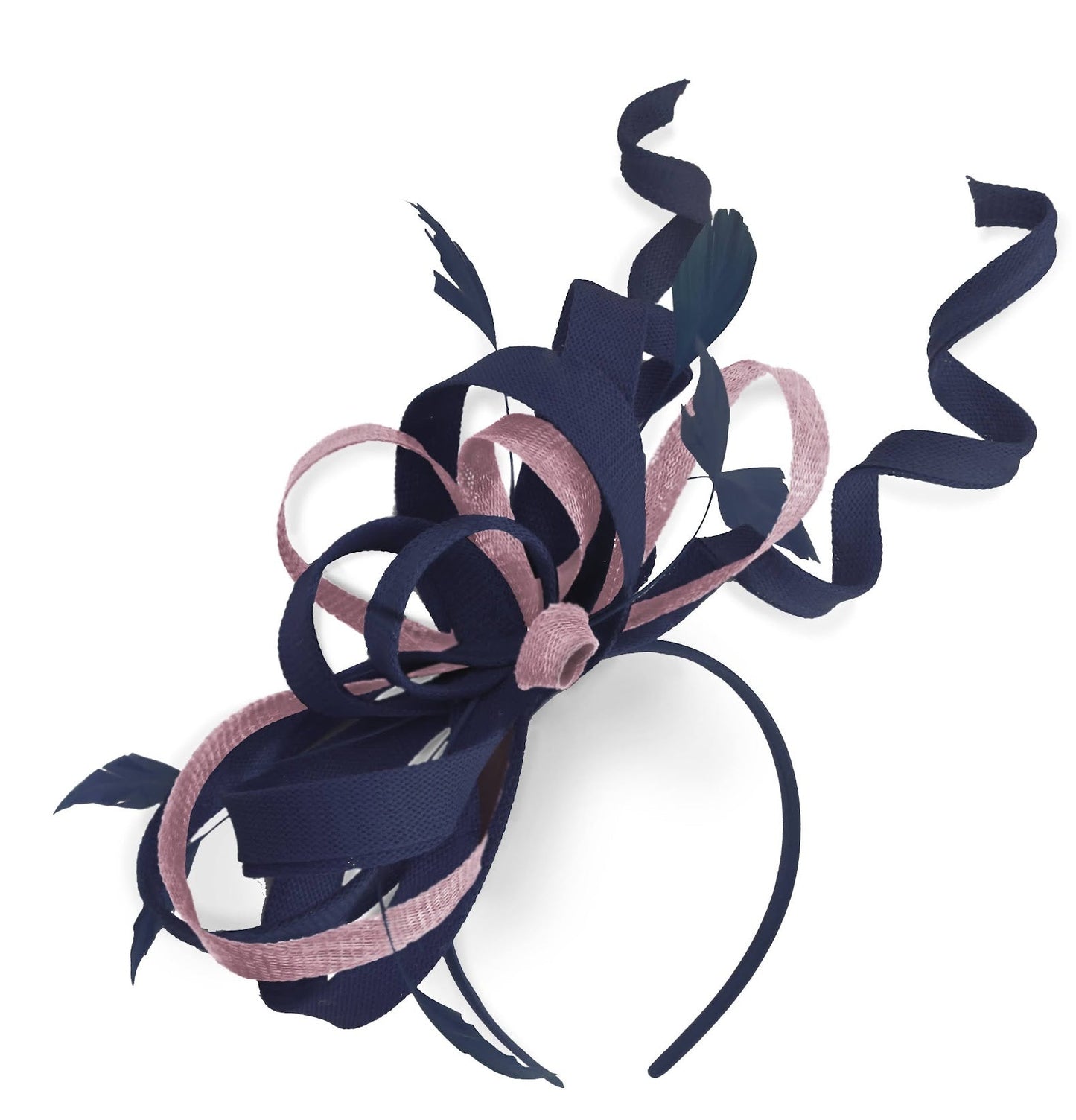 Caprilite Navy and Dusty Pink Wedding Swirl Fascinator Headband Alice Band Ascot Races Loop Net