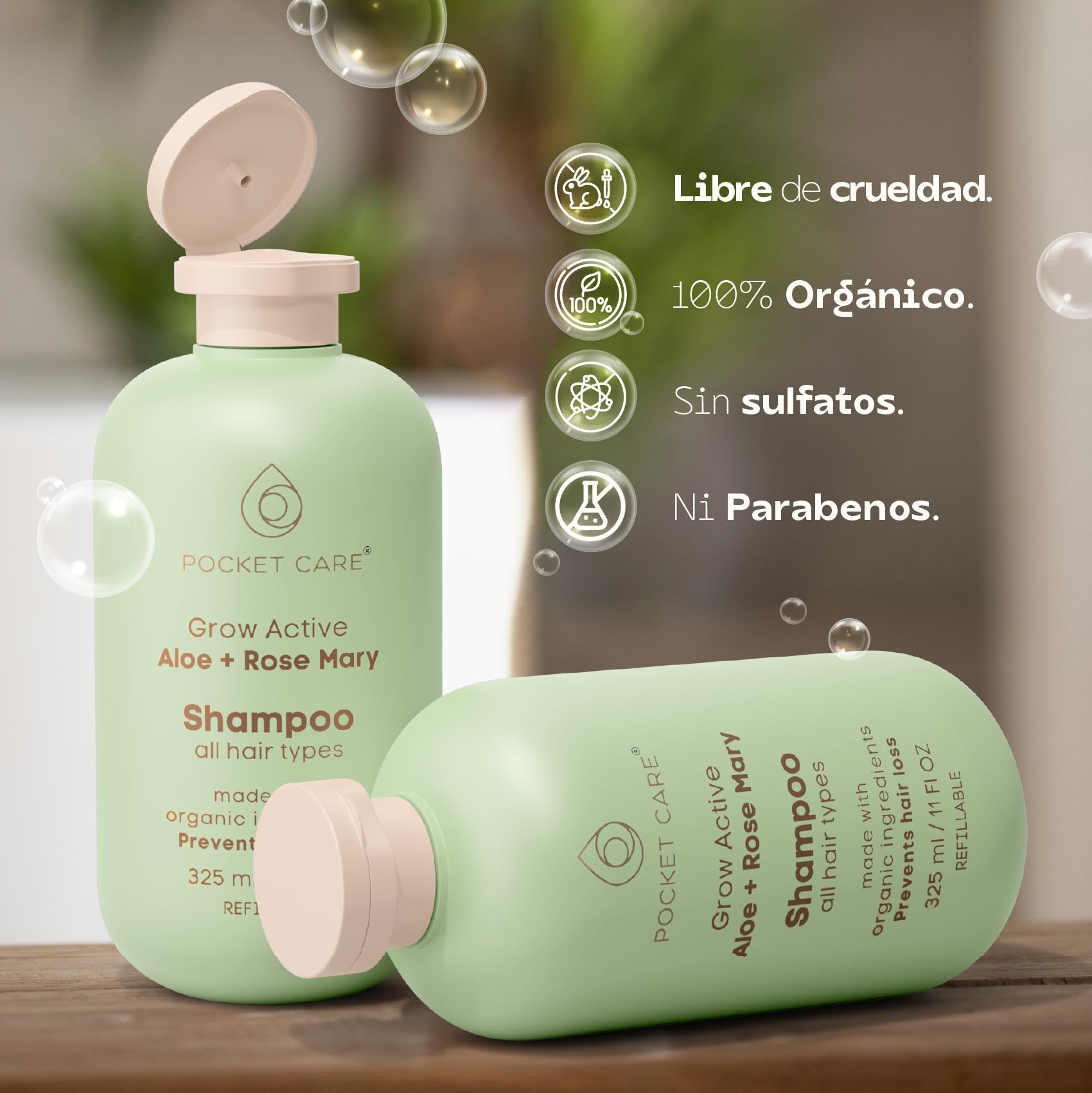 PocketCare Organic Shampoo – Artisanal Aloe Pulp, Rosemary & Natural Nutrients | Hydration & Hair Support 325ml