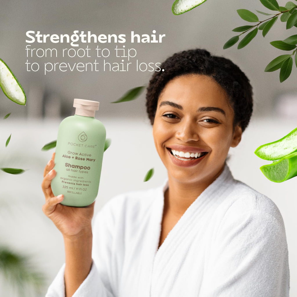 PocketCare Organic Shampoo – Artisanal Aloe Pulp, Rosemary & Natural Nutrients | Hydration & Hair Support 325ml