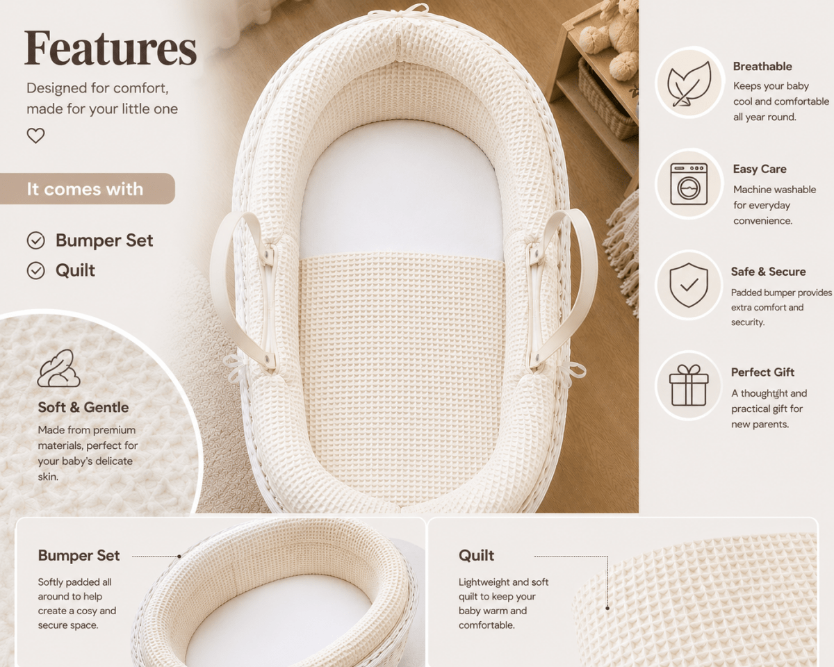 Pod Pink Dimple Moses Basket Bedding Set (Basket Not Included!)