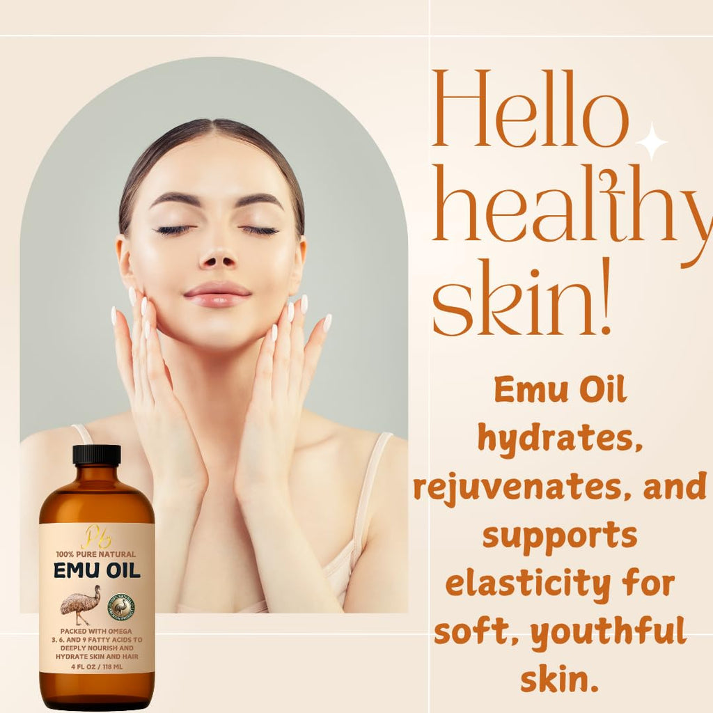 Pomberries Emu Oil - 100% Pure Australian Emu Oil, Refined & Unscented (4 oz)