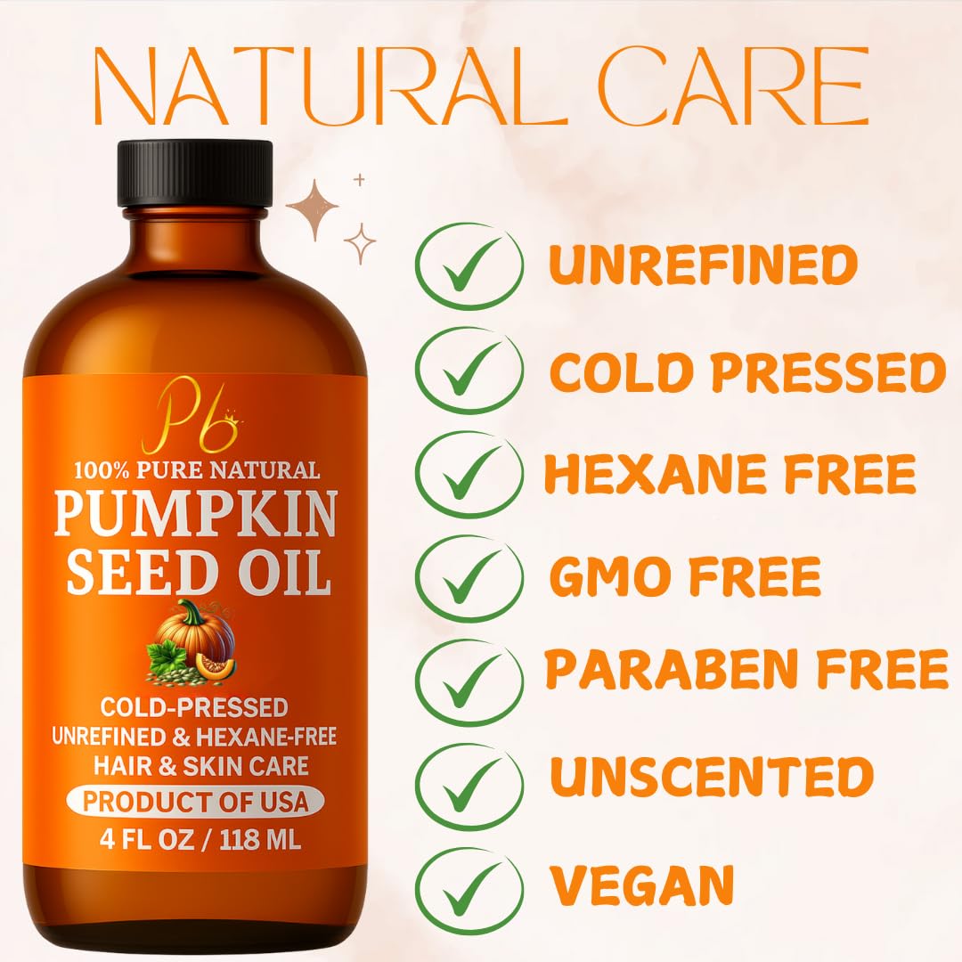 Pomberries Pumpkin Seed Oil – Cold-Pressed & 100% Pure, 4 oz Glass Bottle