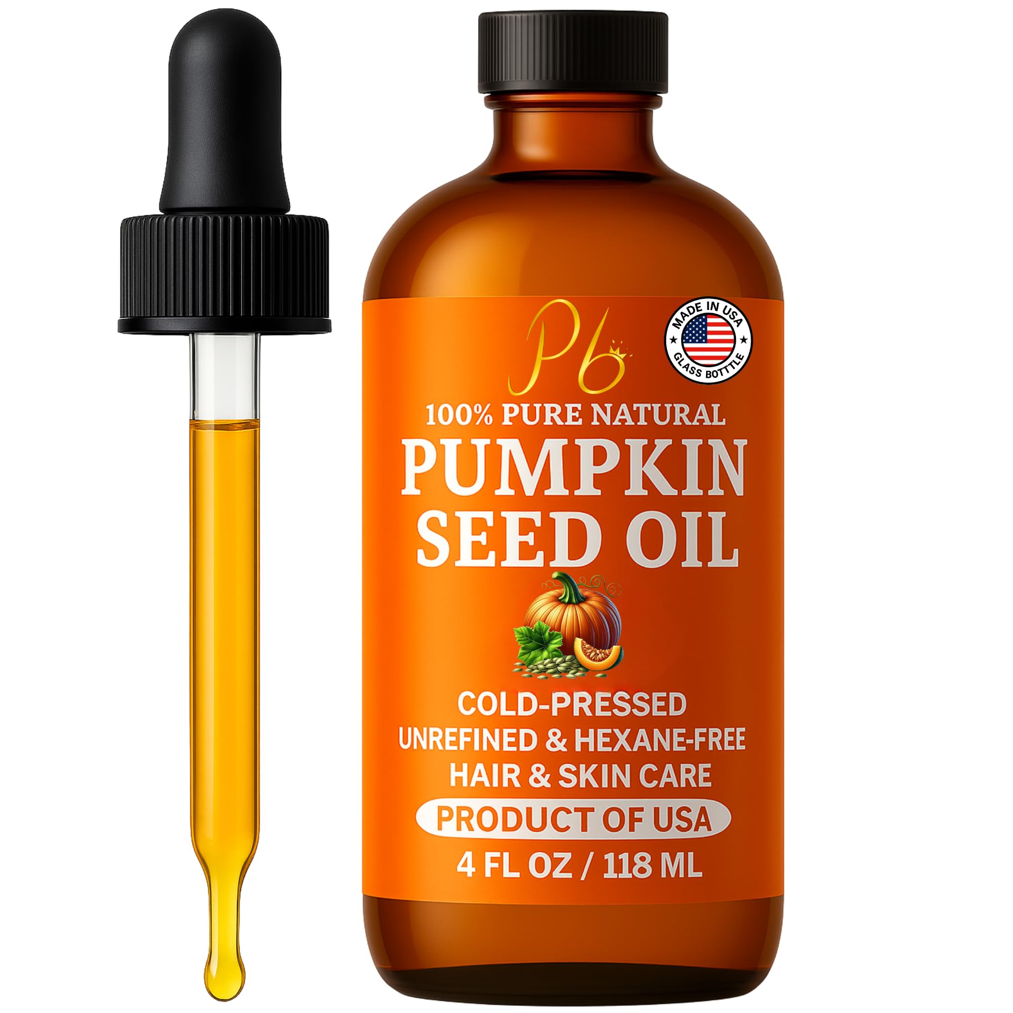Pomberries Pumpkin Seed Oil – Cold-Pressed & 100% Pure, 4 oz Glass Bottle