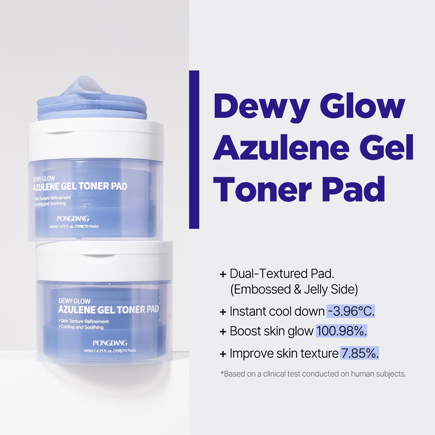 PONGDANG Dewy Glow Azulene Gel Toner Pad – Cooling & Calming 3-in-1 Toner