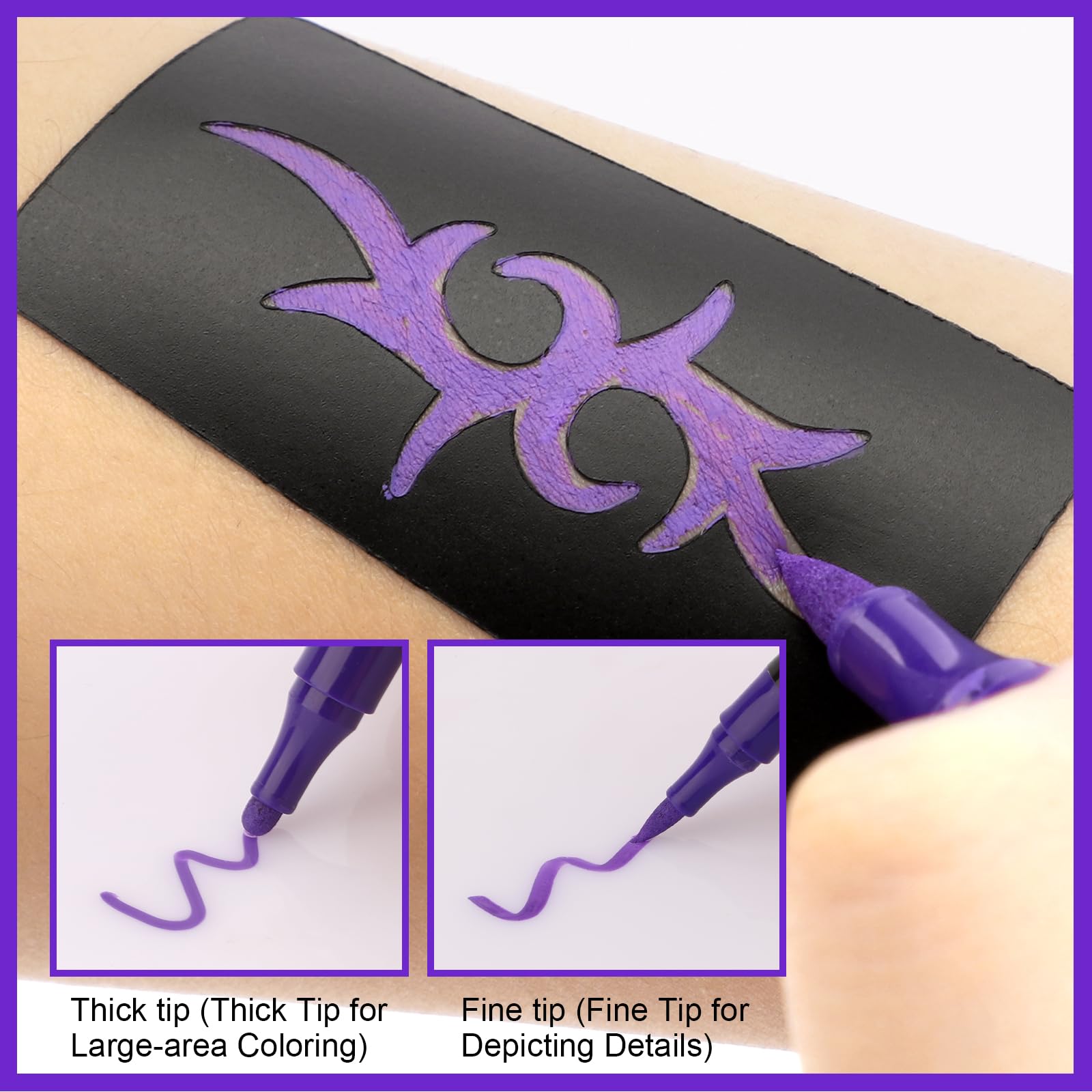 Ponhey Temporary Tattoo Markers Kit – 24 Colors, 67 Stencils, Dual-End Pens, Skin-Safe Body Art