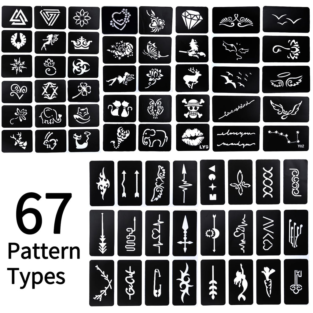 Ponhey Temporary Tattoo Markers Kit – 24 Colors, 67 Stencils, Dual-End Pens, Skin-Safe Body Art