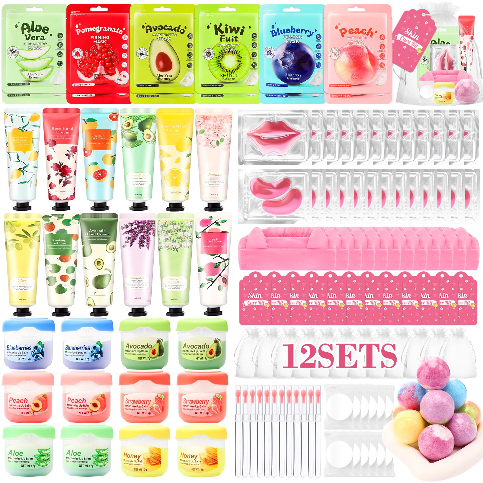 Ponhey 132 PCS Spa Party Supplies - Facial Masks, Lip Care & Foot Bath Bombs