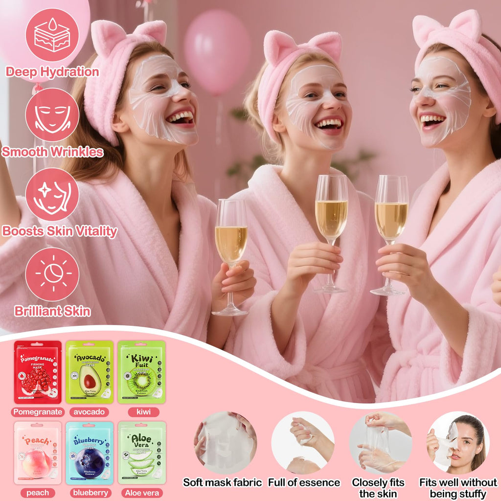 Ponhey 132 PCS Spa Party Supplies - Facial Masks, Lip Care & Foot Bath Bombs