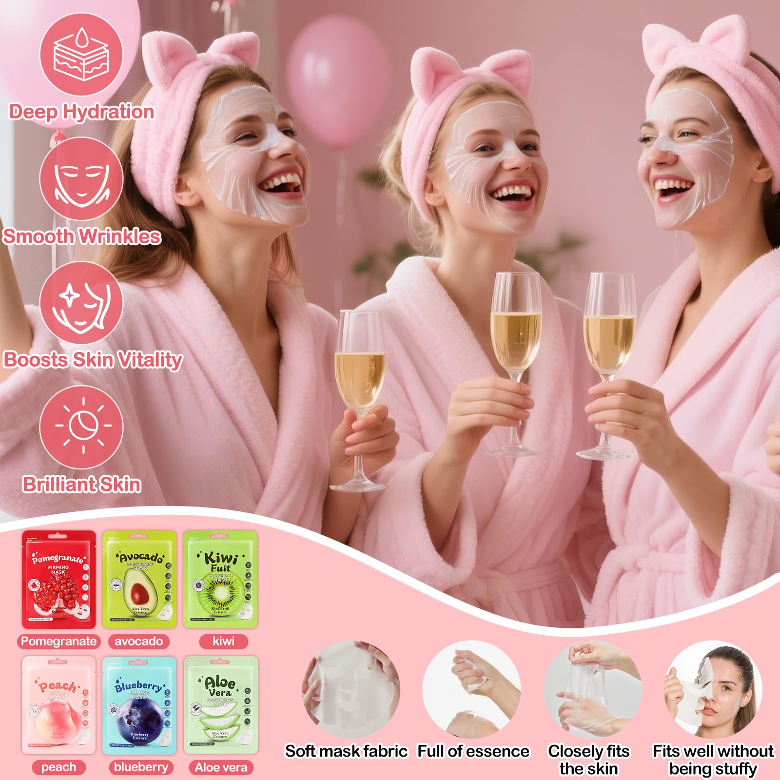 Ponhey 132 PCS Spa Party Supplies - Facial Masks, Lip Care & Foot Bath Bombs