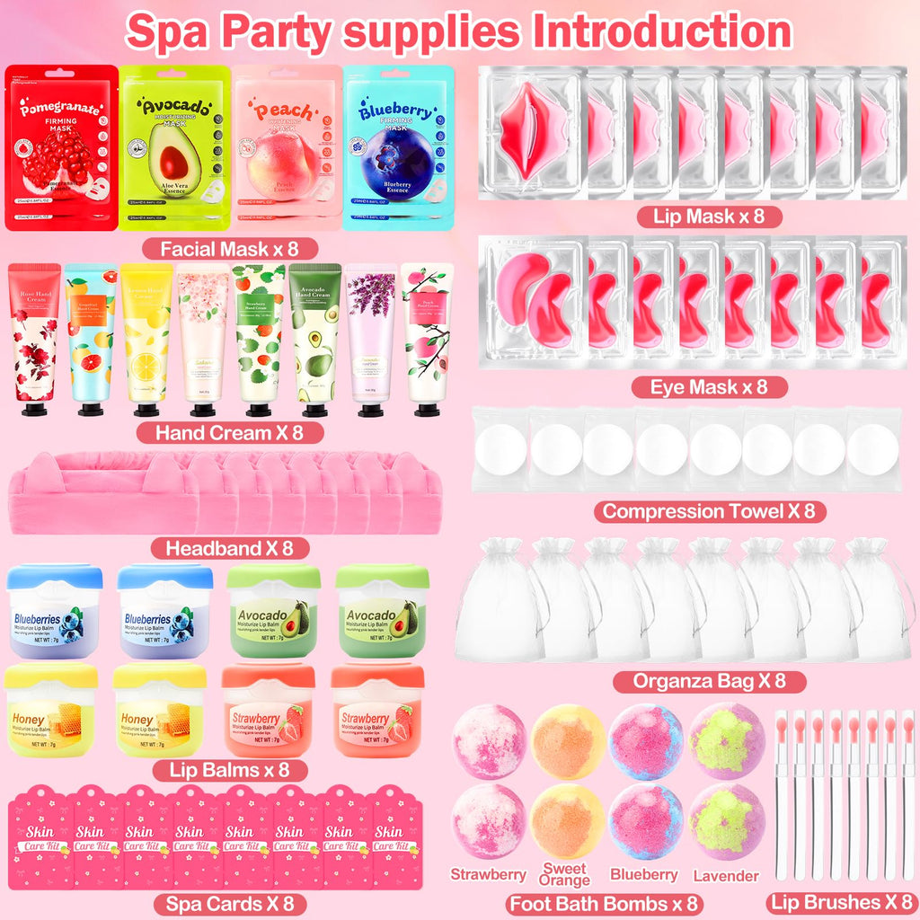 Ponhey 88 PCS Spa Party Supplies – Spa Favors with Masks, Hand Cream, Lip Balm & Foot Bath Bombs