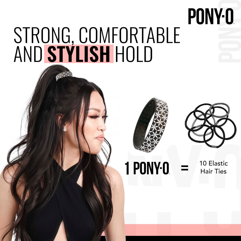PONY-O Bendable Hair Ties – 2 Small, Volumizing & Gentle (Brown & White)