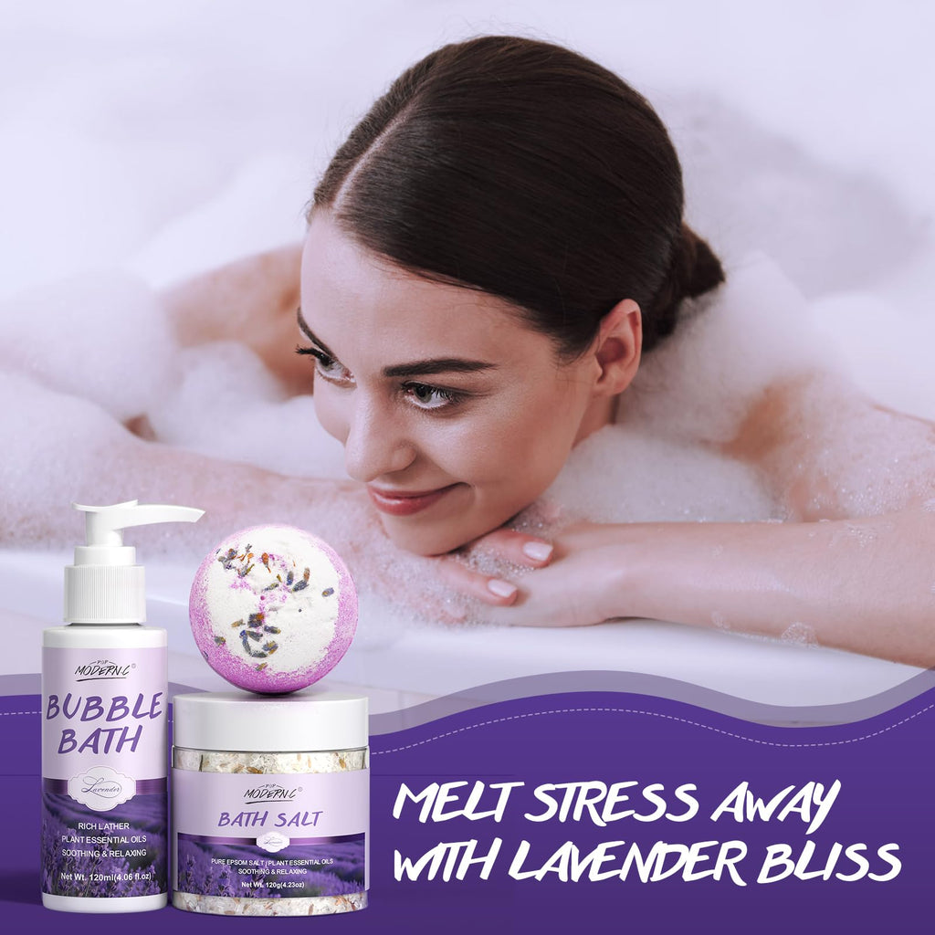 POP MODERN.C Lavender Bath Gift Set – 8-Piece Spa Kit for Women