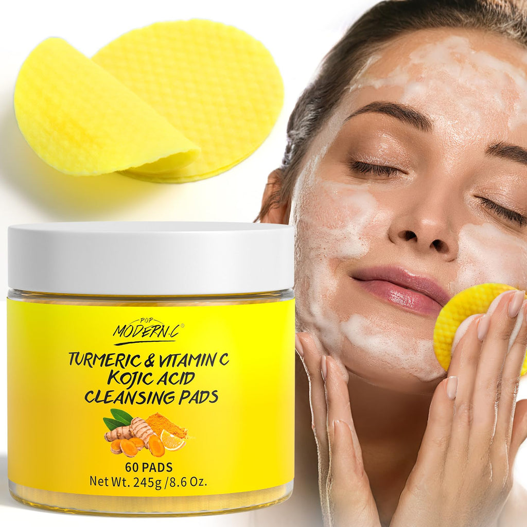 POP MODERN.C Turmeric Kojic Acid Cleansing Pads — 60 Pcs for Even Skin Tone, Vitamin C Exfoliating Pads