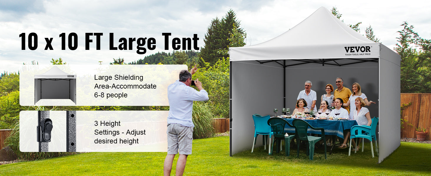 VEVOR 10x10 FT Pop up Canopy with Removable Sidewalls Portable Gazebo & Wheeled Bag  UV Resistant Waterproof Tent for Patio