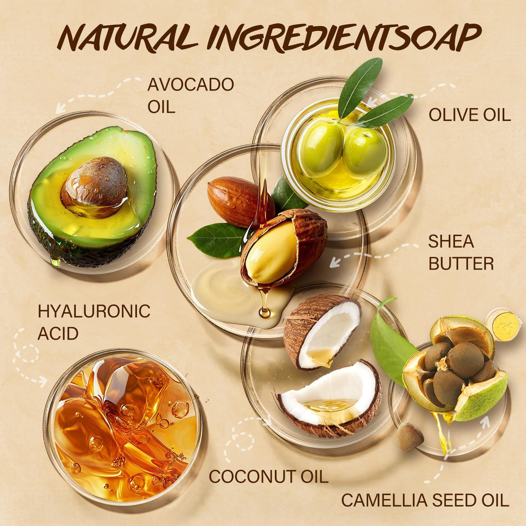 POP MODERN.C Natural Bar Soap Set – 6 Organic Plant-Extract Soaps (Tea Tree, Almond, Lemon, Lavender, Bamboo Charcoal, Mint)