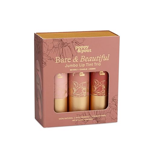 Poppy & Pout All Natural Lip Tints – Bare & Beautiful Trio | Cruelty Free, Sustainable Cardboard Tubes
