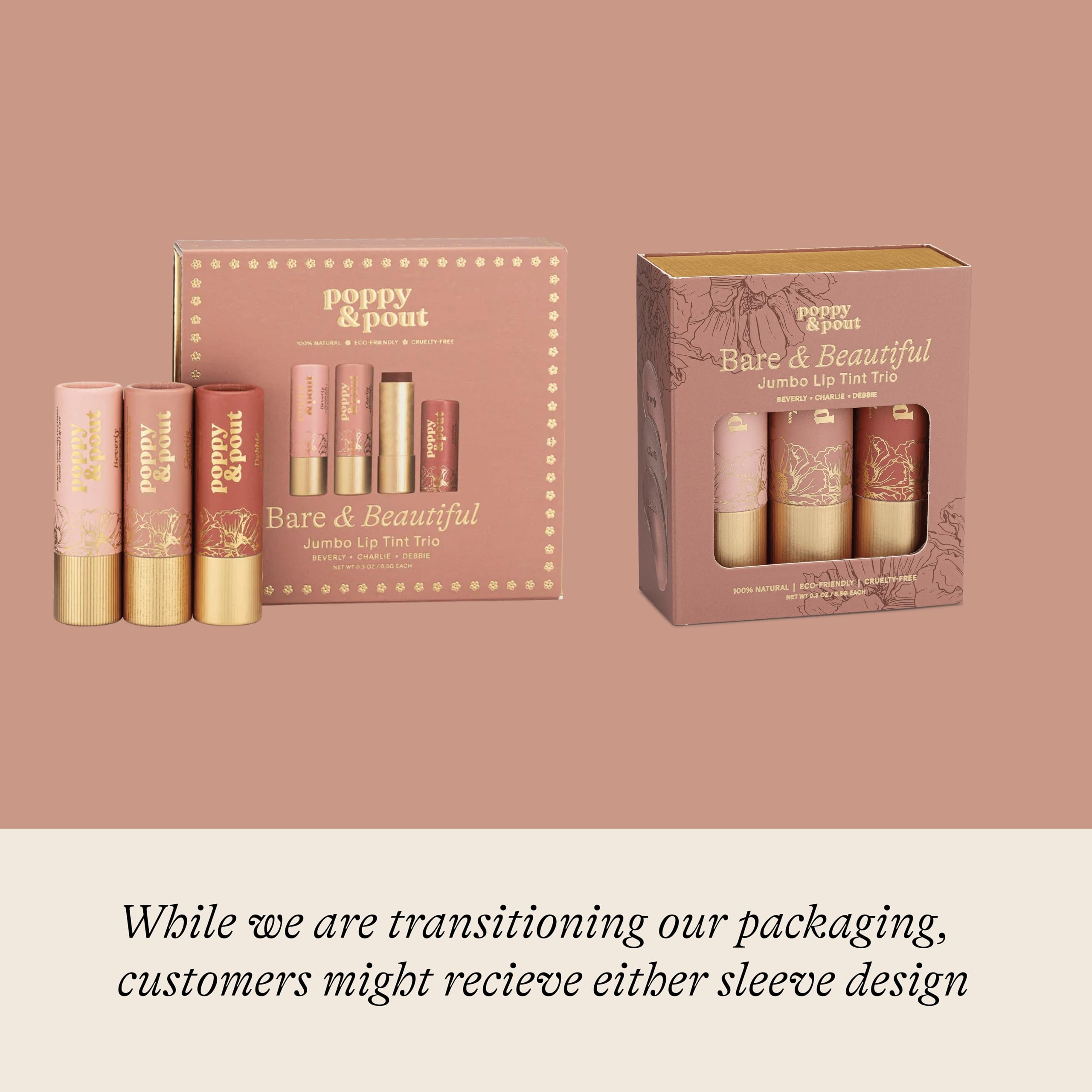 Poppy & Pout All Natural Lip Tints – Bare & Beautiful Trio | Cruelty Free, Sustainable Cardboard Tubes