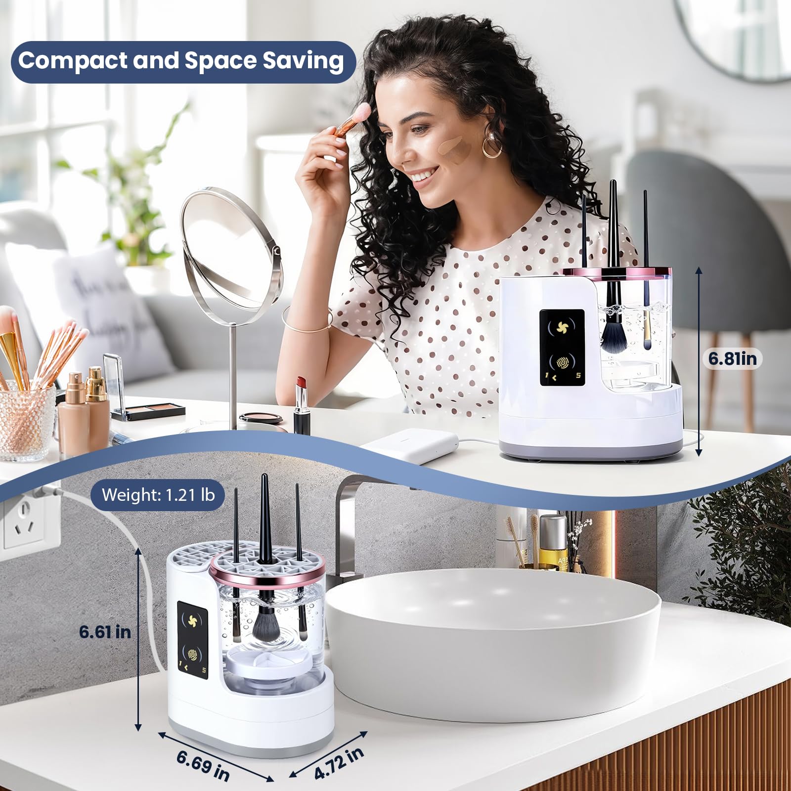 Poputra Electric Makeup Brush Cleaner Machine with Drying Function | Smart Touch & USB