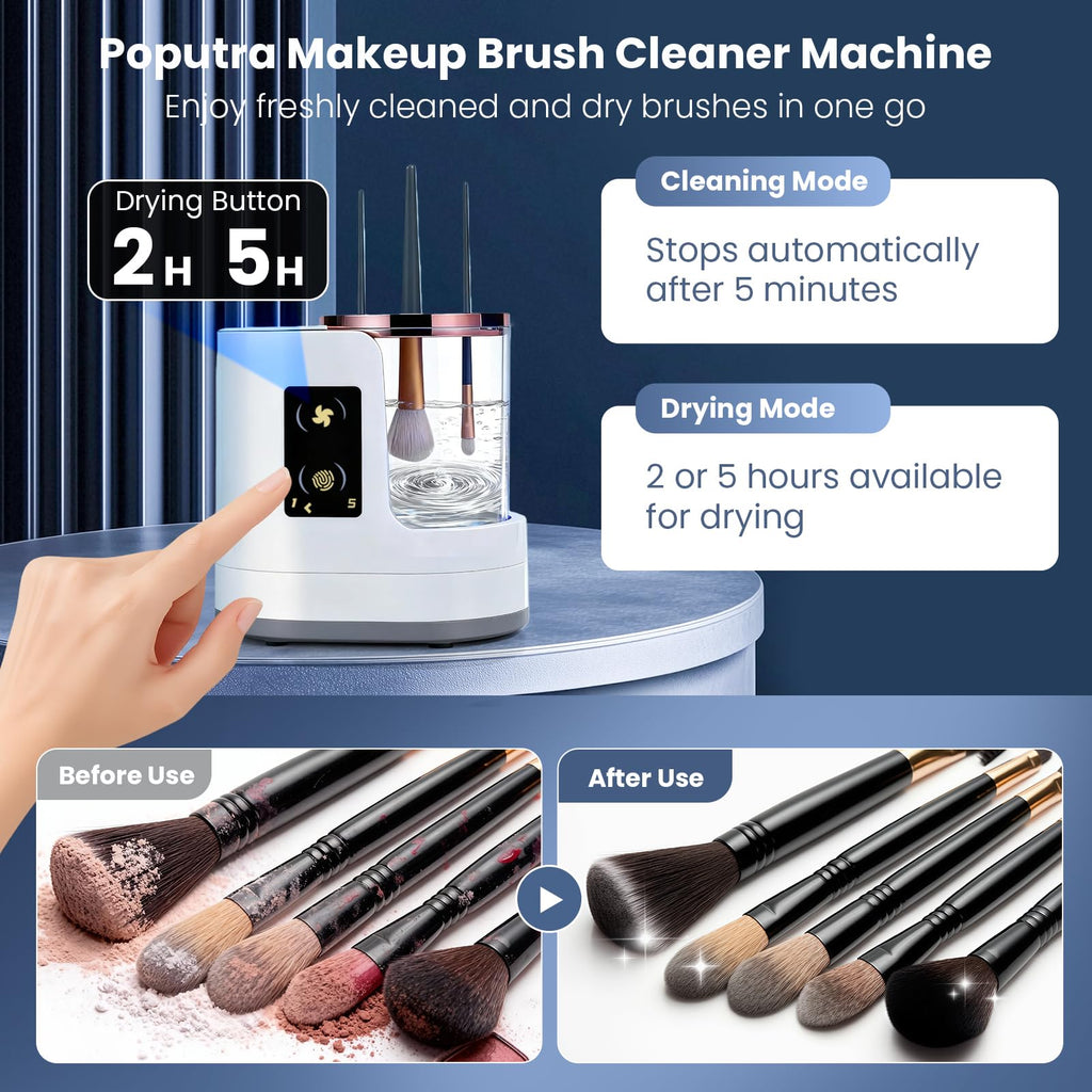Poputra Electric Makeup Brush Cleaner Machine with Drying Function | Smart Touch & USB