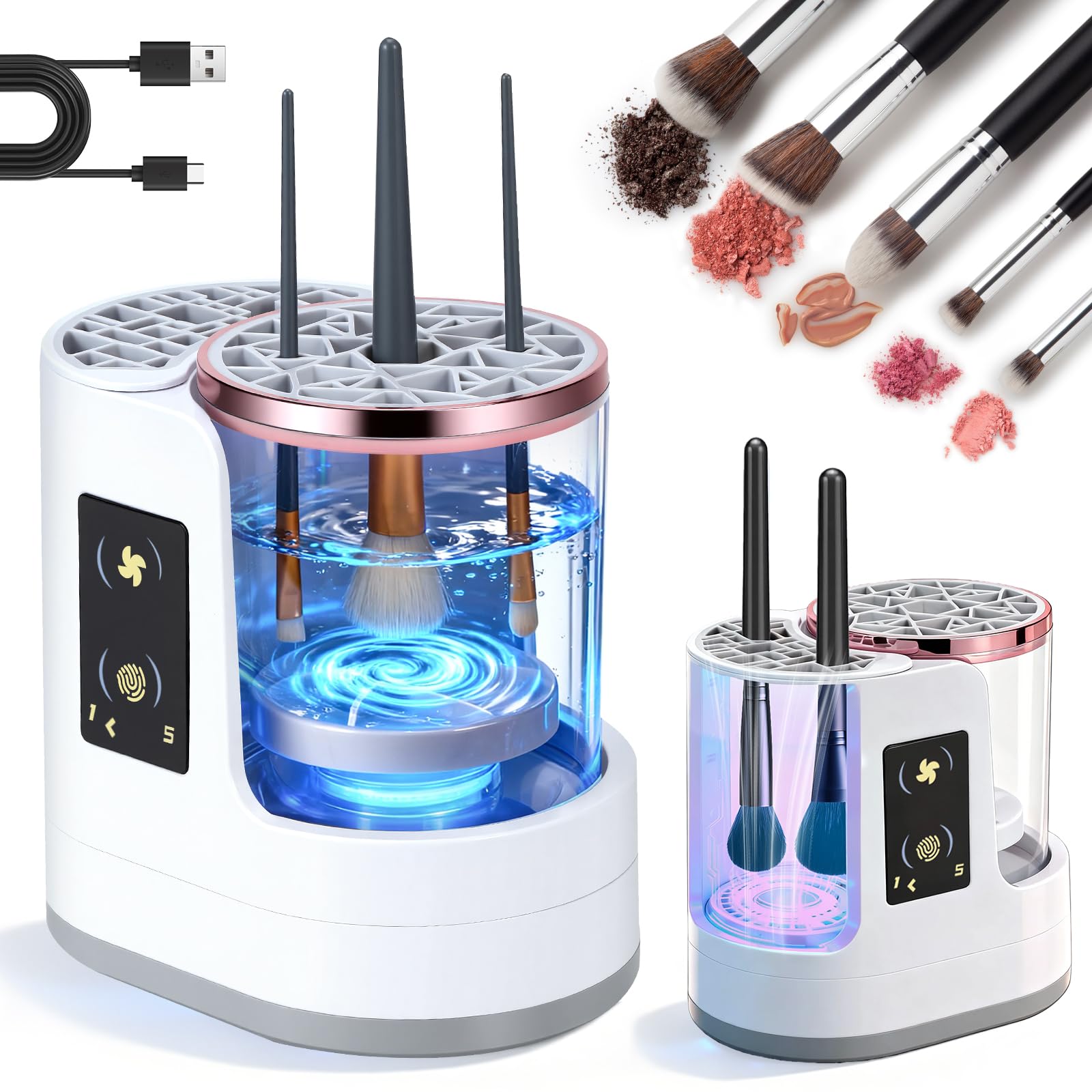 Poputra Electric Makeup Brush Cleaner Machine with Drying Function | Smart Touch & USB