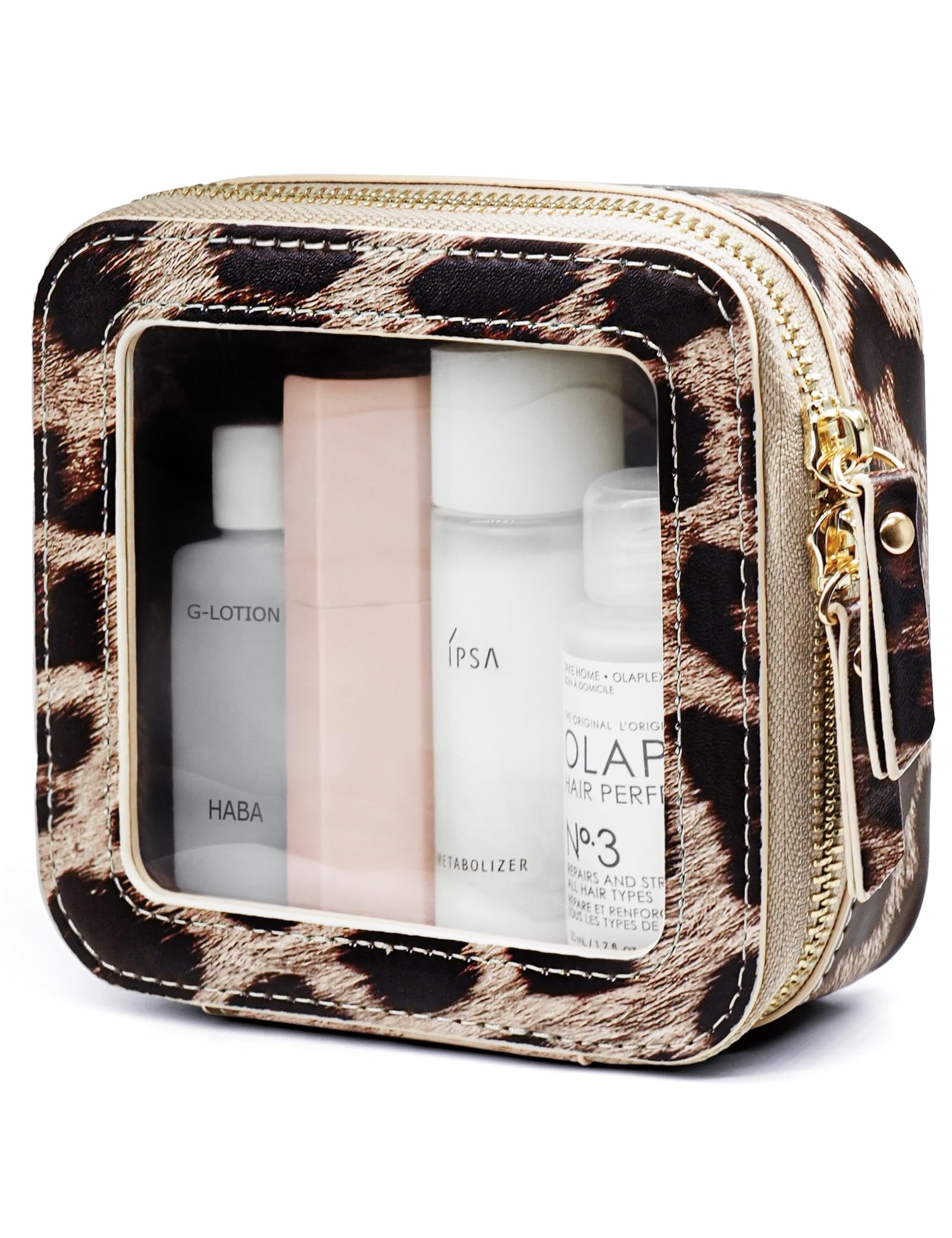 Popvibe Clear Leopard Makeup Bag – Compact Faux Leather Pouch for Purse, Travel & On-the-Go Essentials