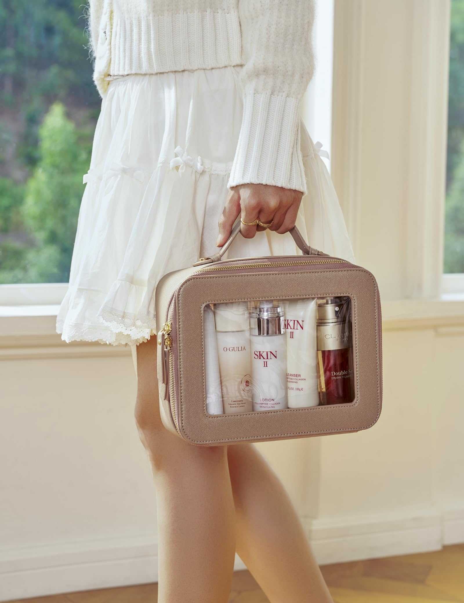 Popvibe Clear Makeup Bag – Transparent Travel Case with Gold Hardware, Large