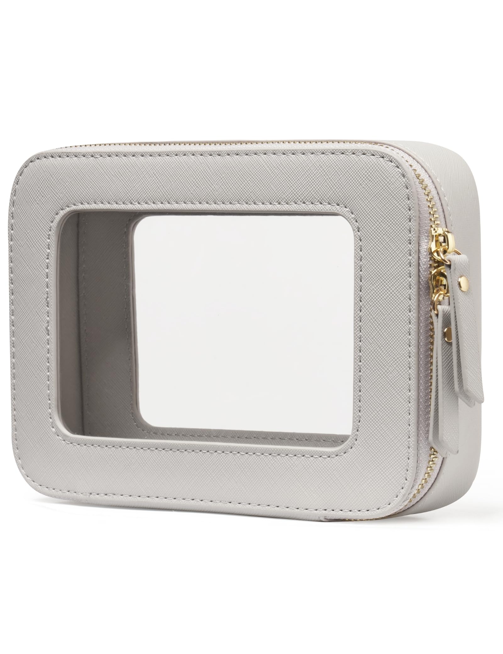 Popvibe Clear Makeup Case – TSA-Approved Transparent Cosmetic Bag, Beige Grey, Travel Medium