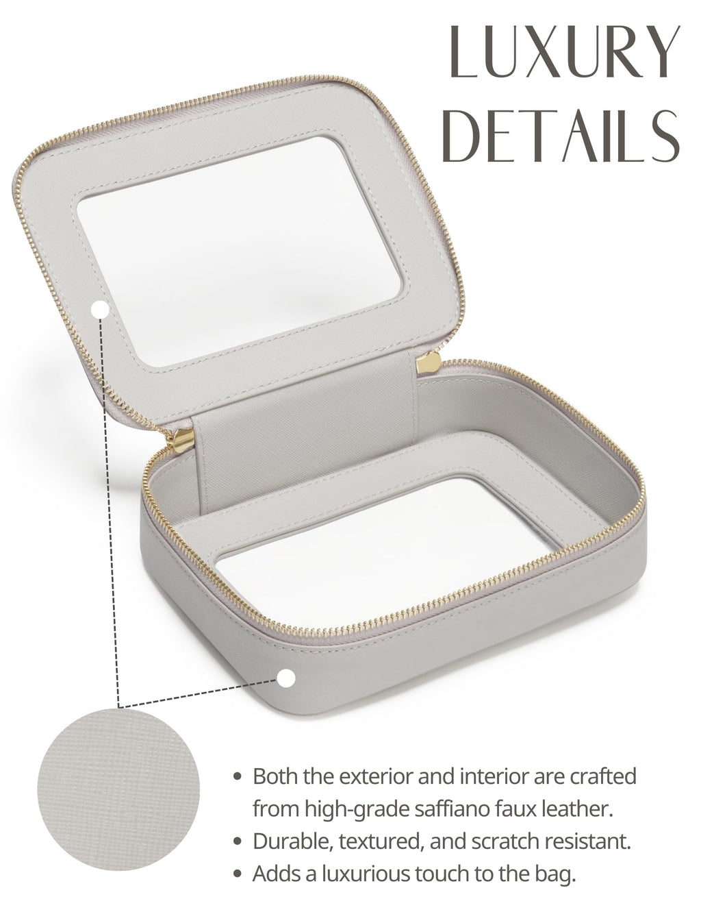 Popvibe Clear Makeup Case – TSA-Approved Transparent Cosmetic Bag, Beige Grey, Travel Medium