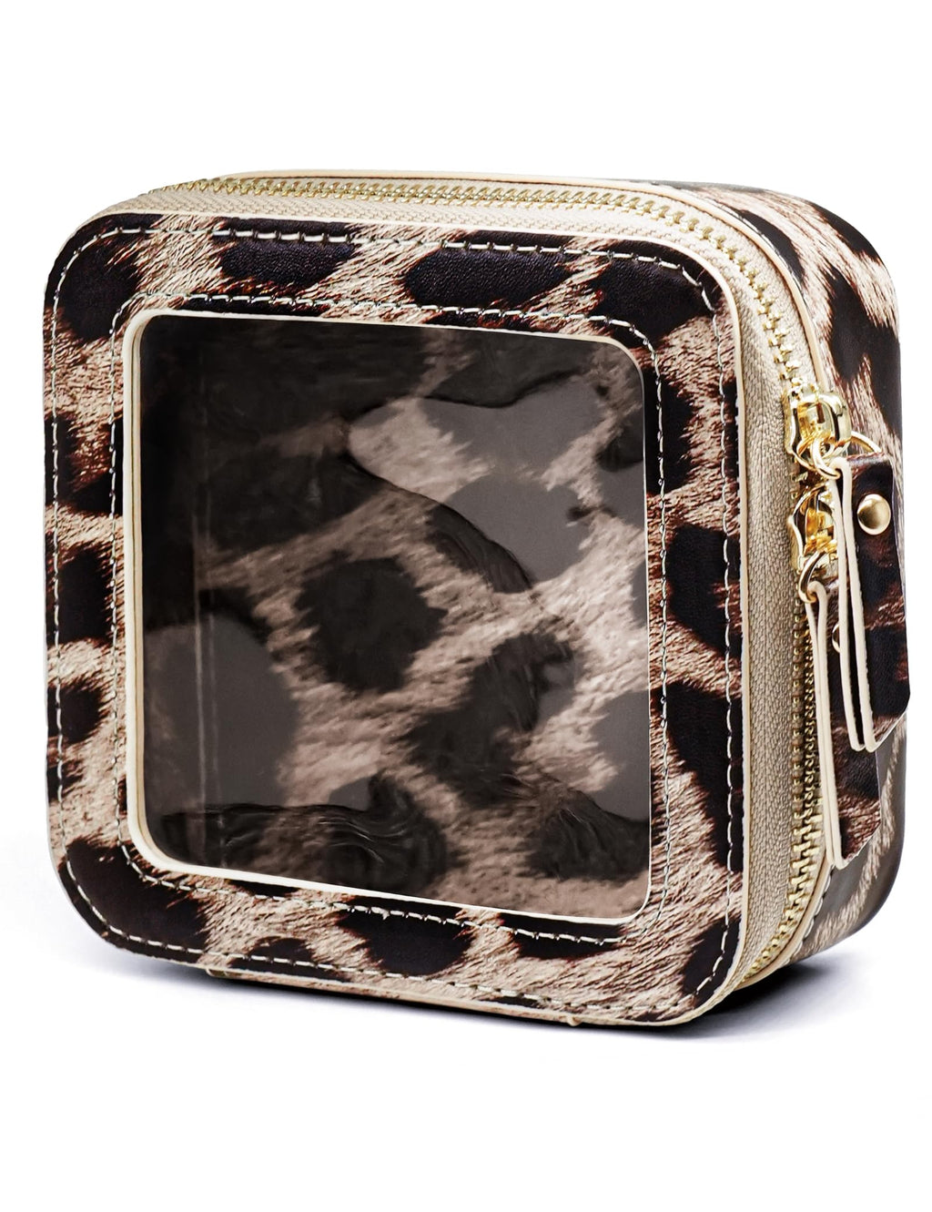 Popvibe Clear Leopard Makeup Bag – Compact Faux Leather Pouch for Purse, Travel & On-the-Go Essentials