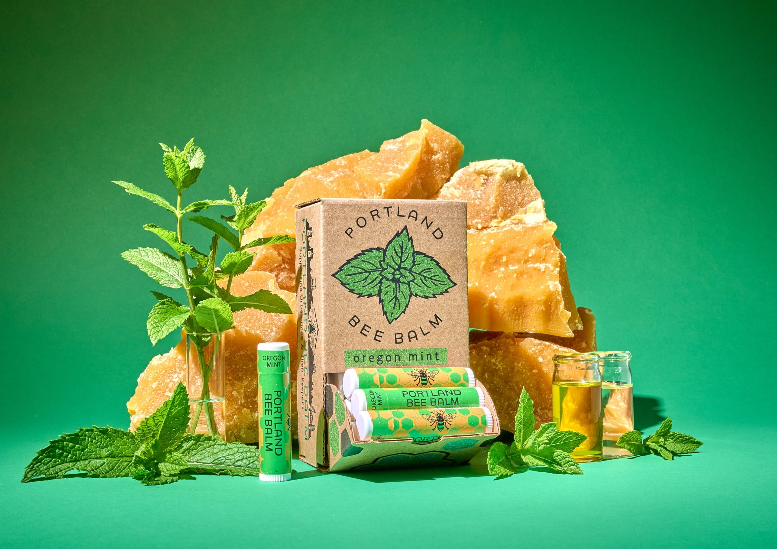 Portland Bee Balm All Natural Handmade Beeswax Based Lip Balm – Oregon Mint 24 Count