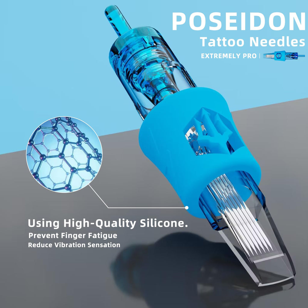POSEIDON 1007RL Tattoo Cartridge — 50Pcs, #10 Round Liner, Long Taper