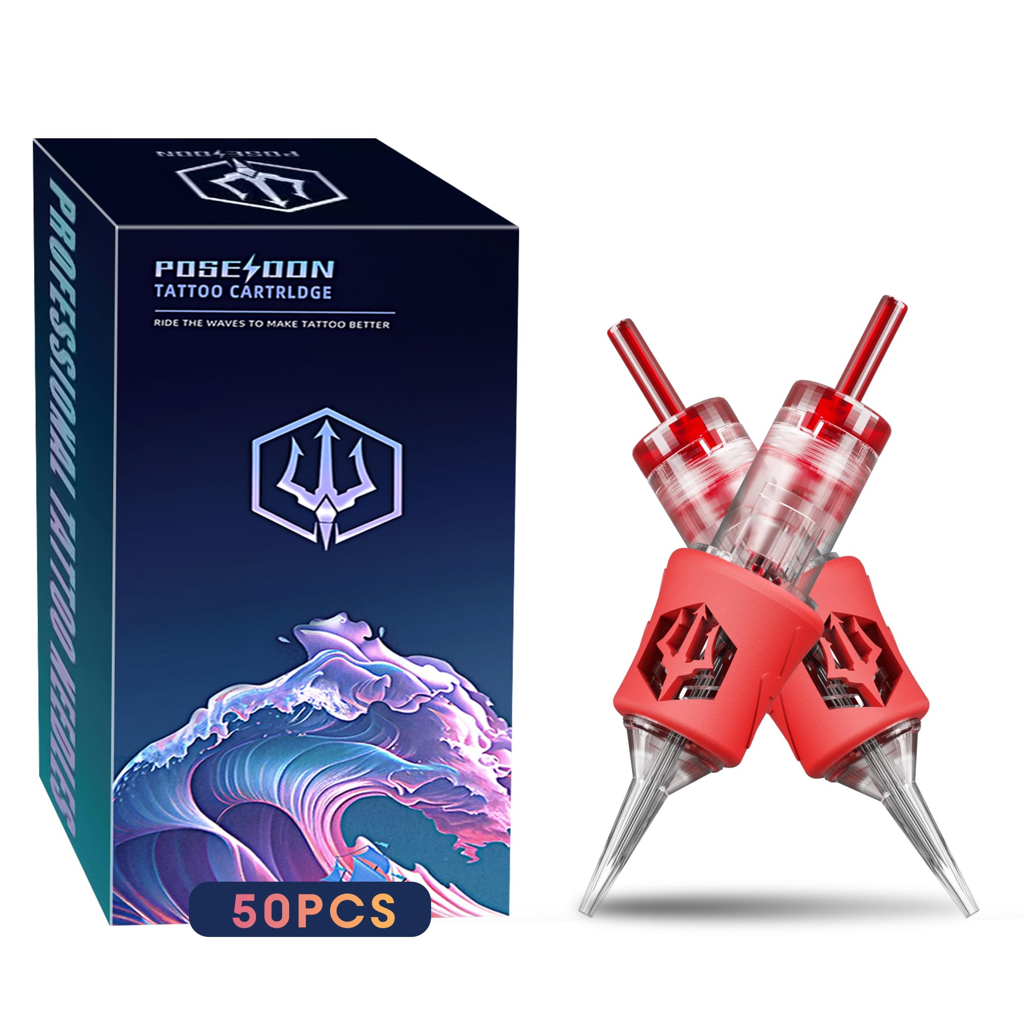 POSEIDON 1213RL Tattoo Cartridge Needles – 50Pcs, #12 Round Liner, Universal Fit, EO Sterilized