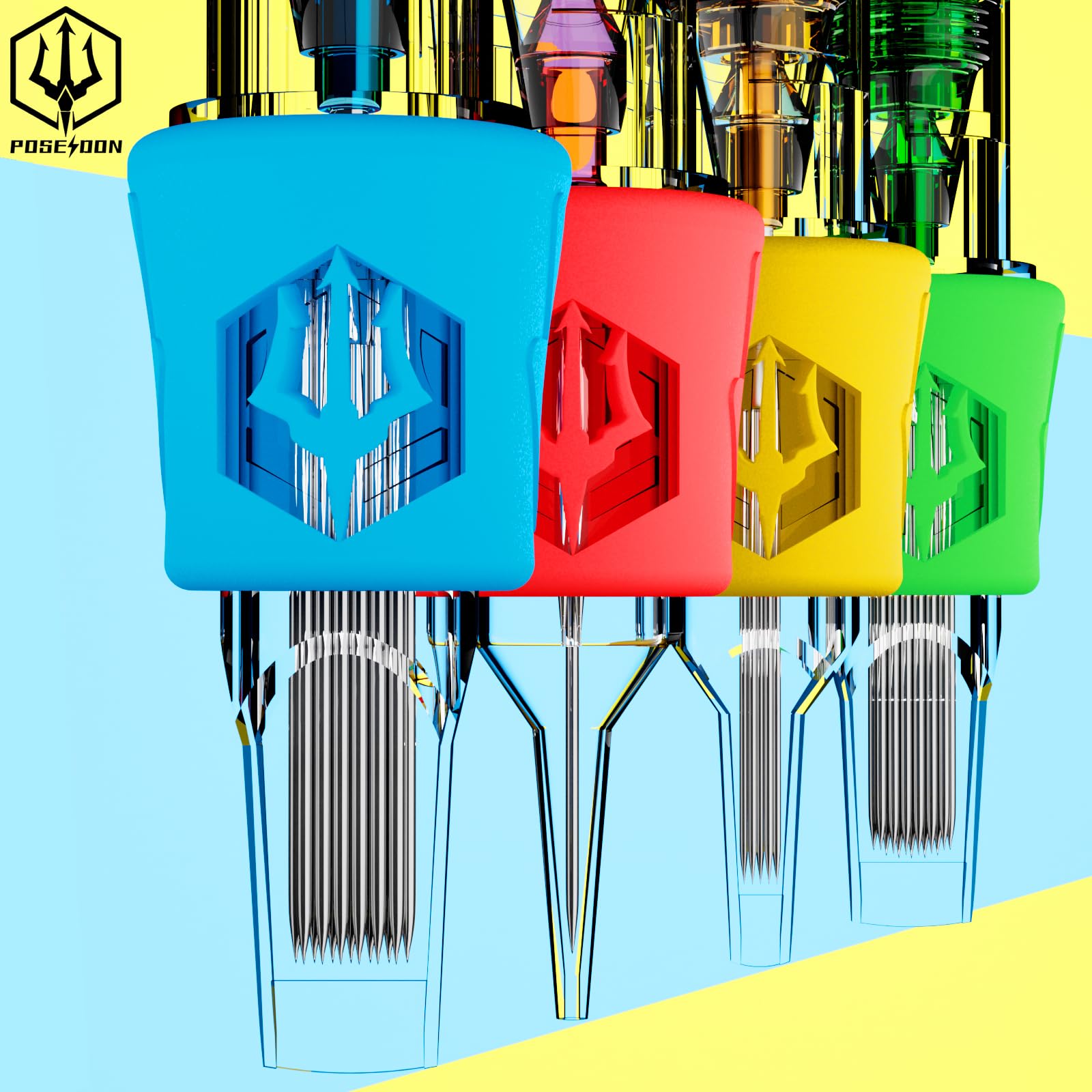 POSEIDON 1214RL Tattoo Cartridge Needles 50Pcs | #12 Round Liner, 316L Stainless, Silicone Grip, Universal Fit