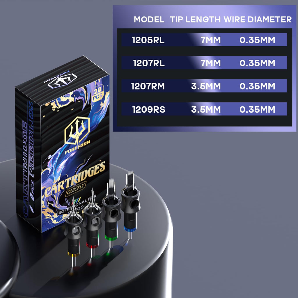 POSEIDON Tattoo Pen Set – Cordless Kit with Dual 1500mAh Batteries & 20 Cartridges