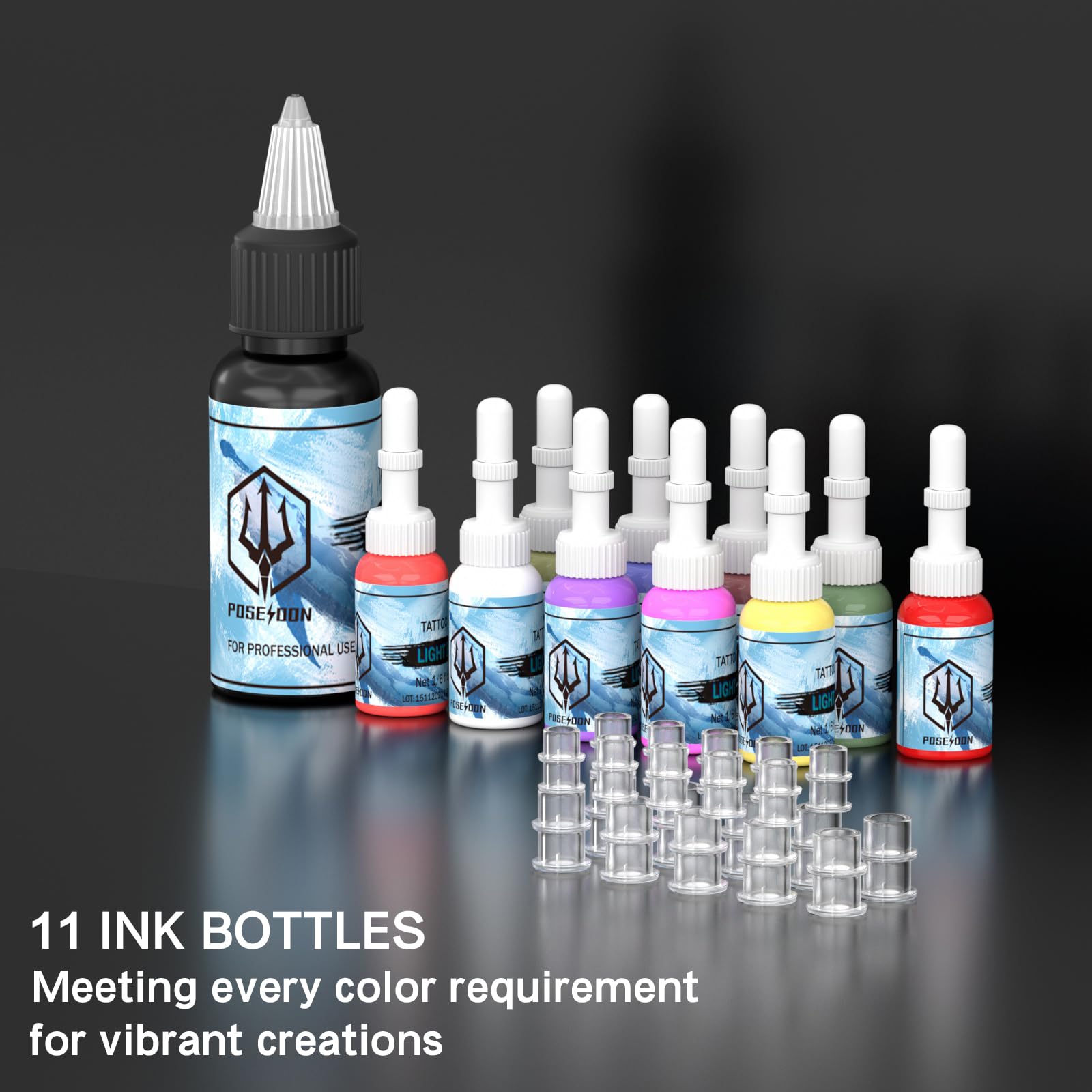 POSEIDON Tattoo Pen Set – Cordless Kit with Dual 1500mAh Batteries & 20 Cartridges