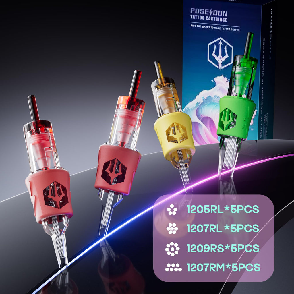 POSEIDON Cordless Tattoo Pen Kit for Beginners – LED Display, 2 Batteries & 20 Needles