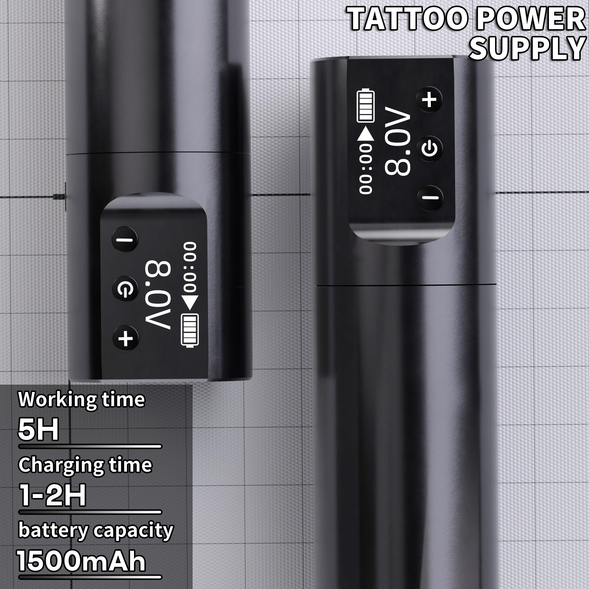POSEIDON Cordless Tattoo Pen Kit for Beginners – LED Display, 2 Batteries & 20 Needles