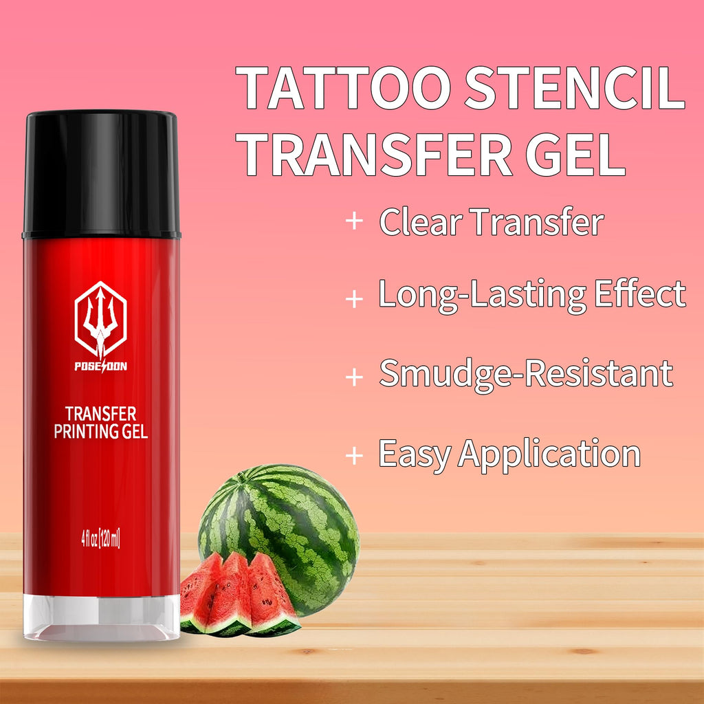 POSEIDON Tattoo Stencil Transfer Gel 4 oz — Crystal-Clear, Long-Lasting, Watermelon Scent