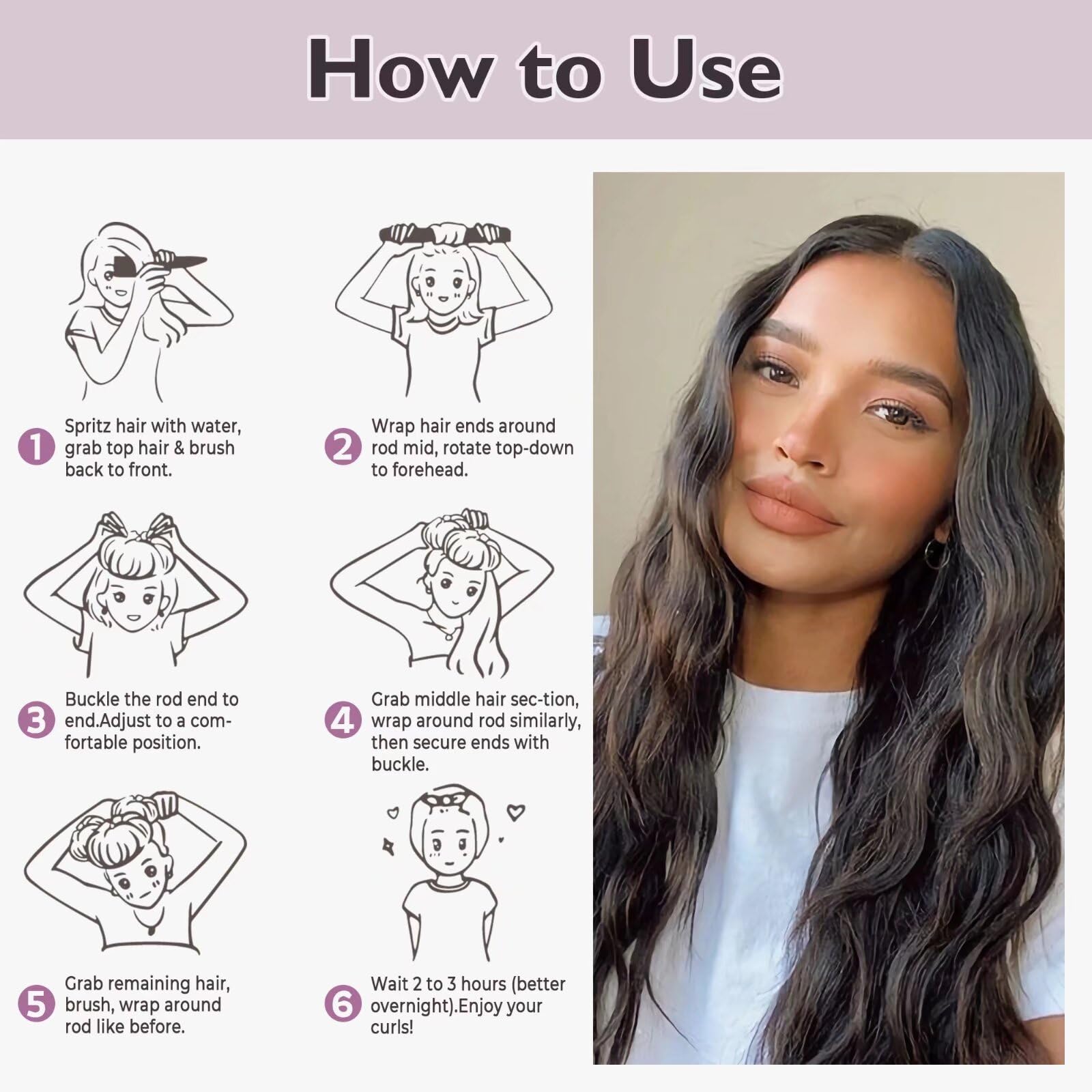 Posicurly Overnight Hair Curlers – Heatless Curls 6-Pack with Satin Scarf