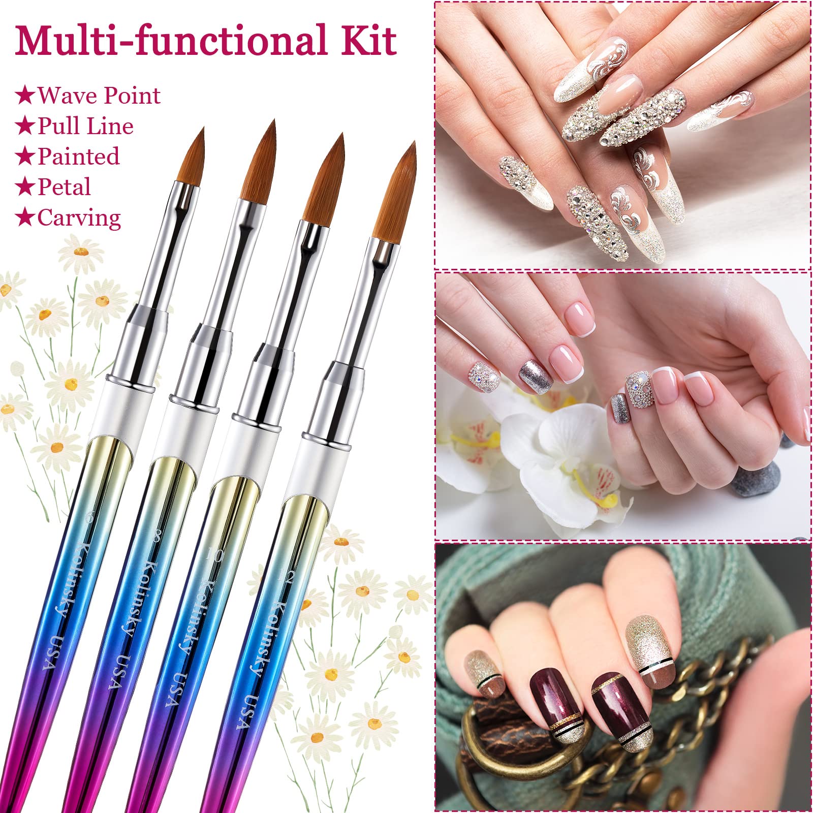 Potchen 4-Piece Kolinsky Acrylic Nail Brush Set (Sizes 6–12)