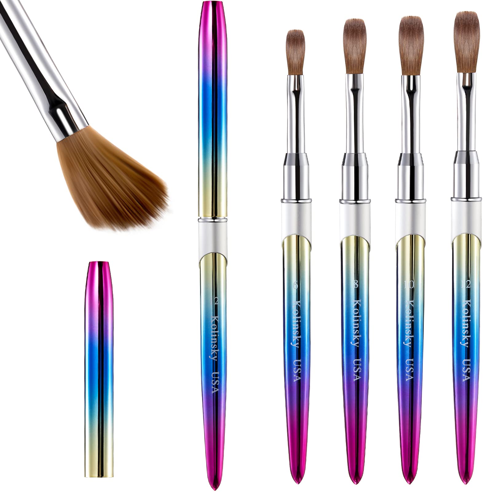 Potchen 4-Piece Kolinsky Acrylic Nail Brush Set (Sizes 6–12)
