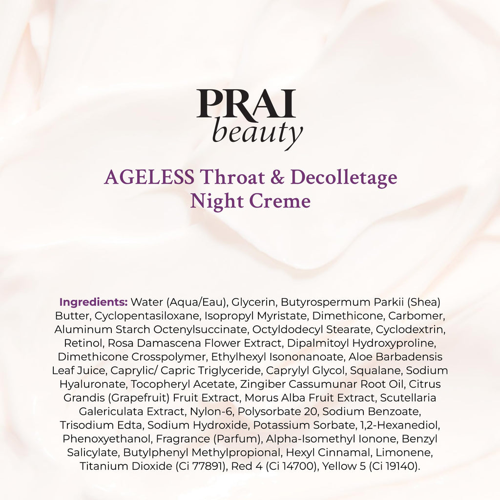 PRAI Beauty Ageless Throat & Decolletage Night Creme — Neck Firming Cream with Retinol | 4 oz | Cruelty-Free