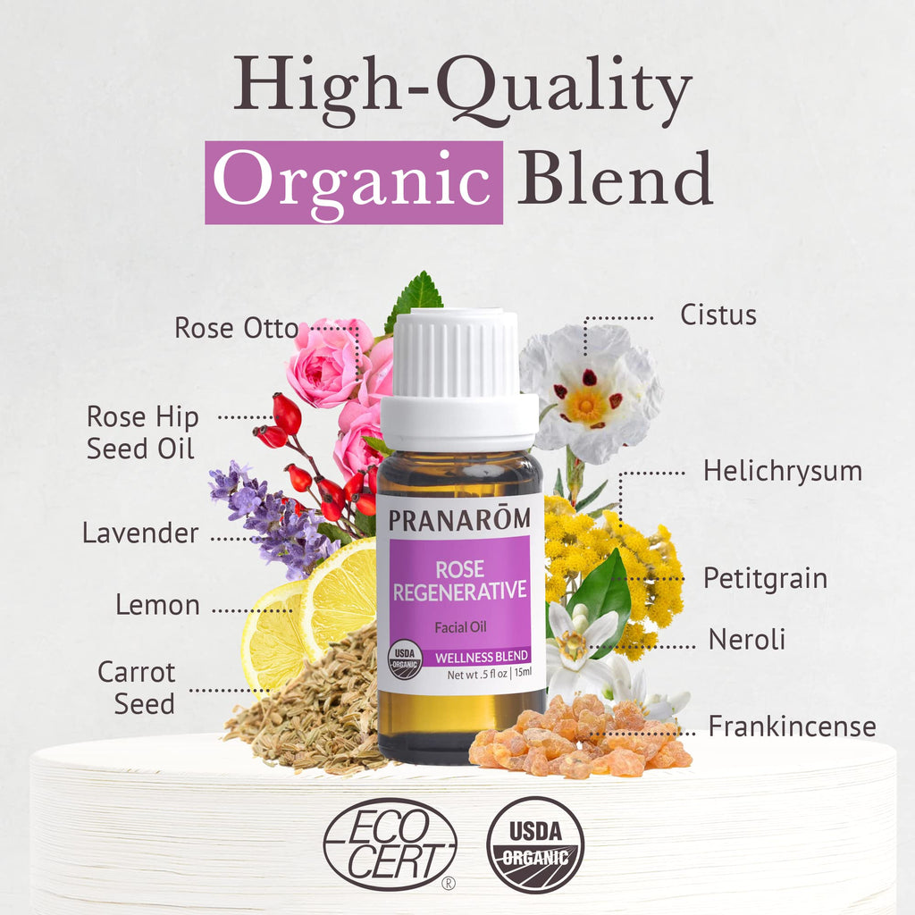 Pranarom Rose Regenerative Facial Essential Oil Blend (5ml) – Organic, 100% Pure for Skincare