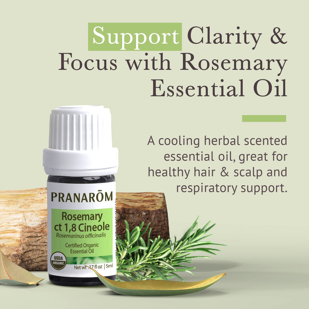 Pranarom USDA Certified Organic Rosemary Cineole Essential Oil (5ml) – 100% Pure Therapeutic Grade