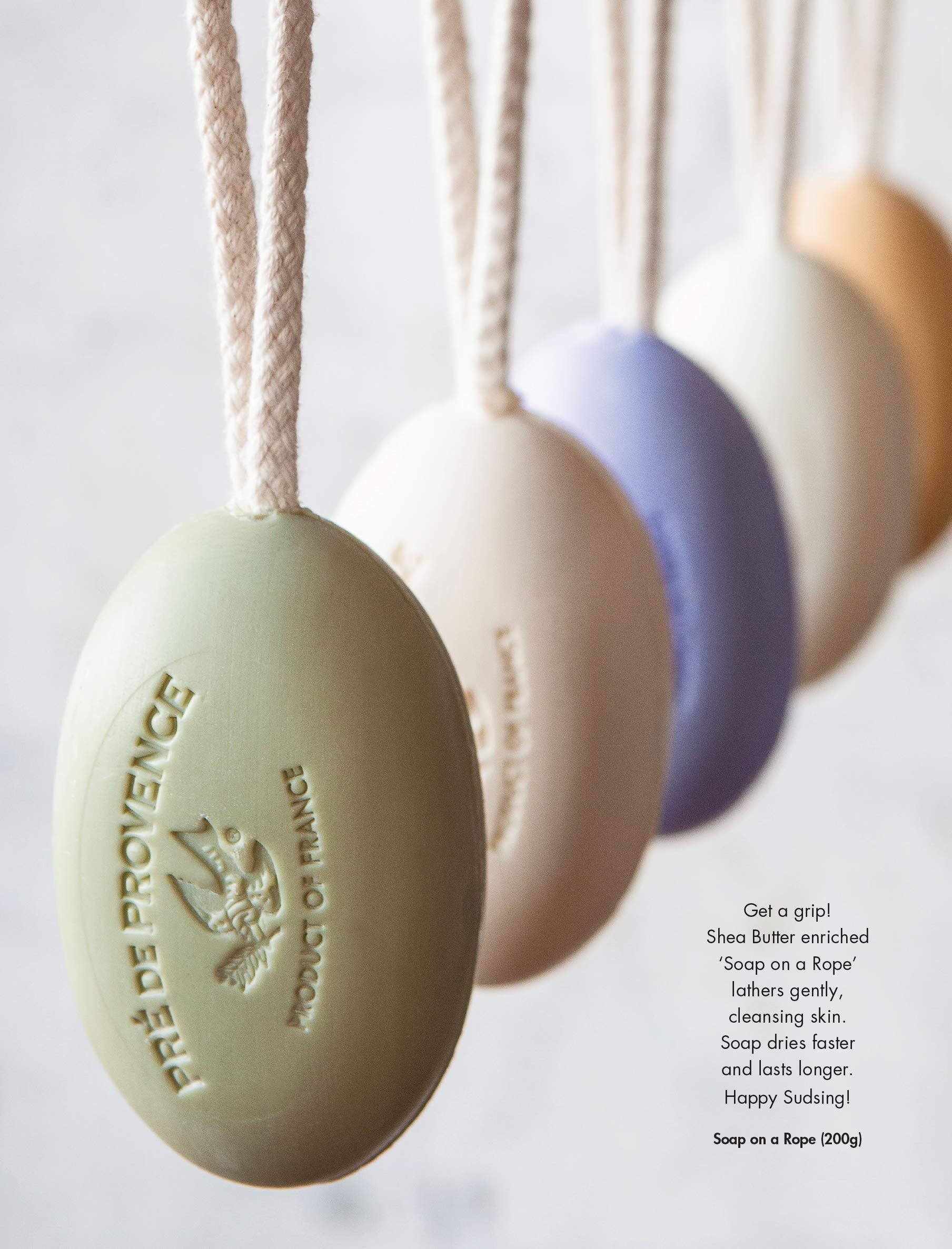 Pre de Provence Soap On a Rope – Lavender, 200g | Quad-Milled French Soap with Shea Butter