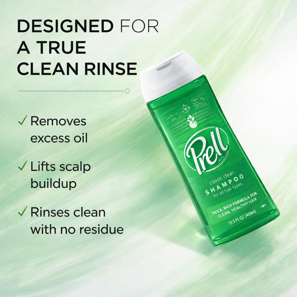 Prell Original Green Shampoo – Classic Clean Deep Cleansing, 13.5 oz (5 Pack)