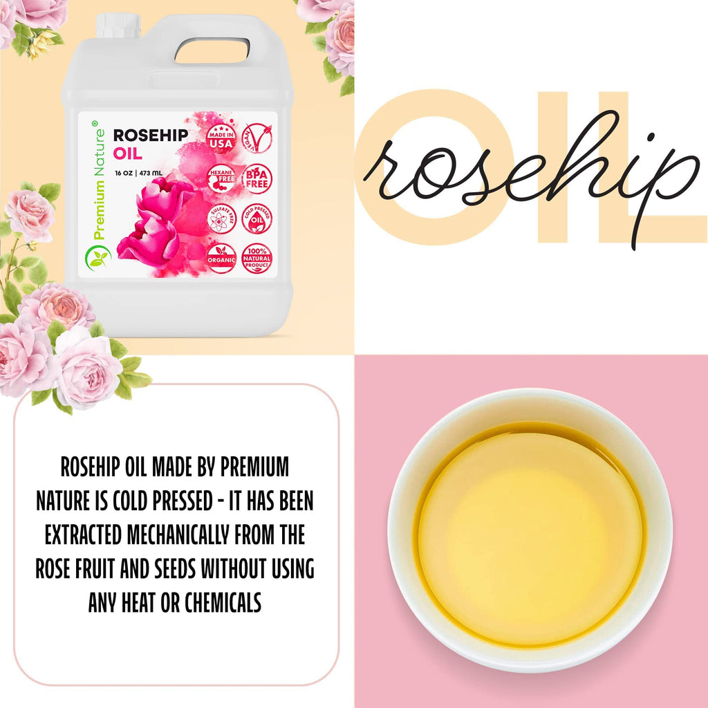 Premium Nature Rosehip Oil – Cold-Pressed 16oz, Organic, Unrefined Seed Oil for Skin, Hair & Nails