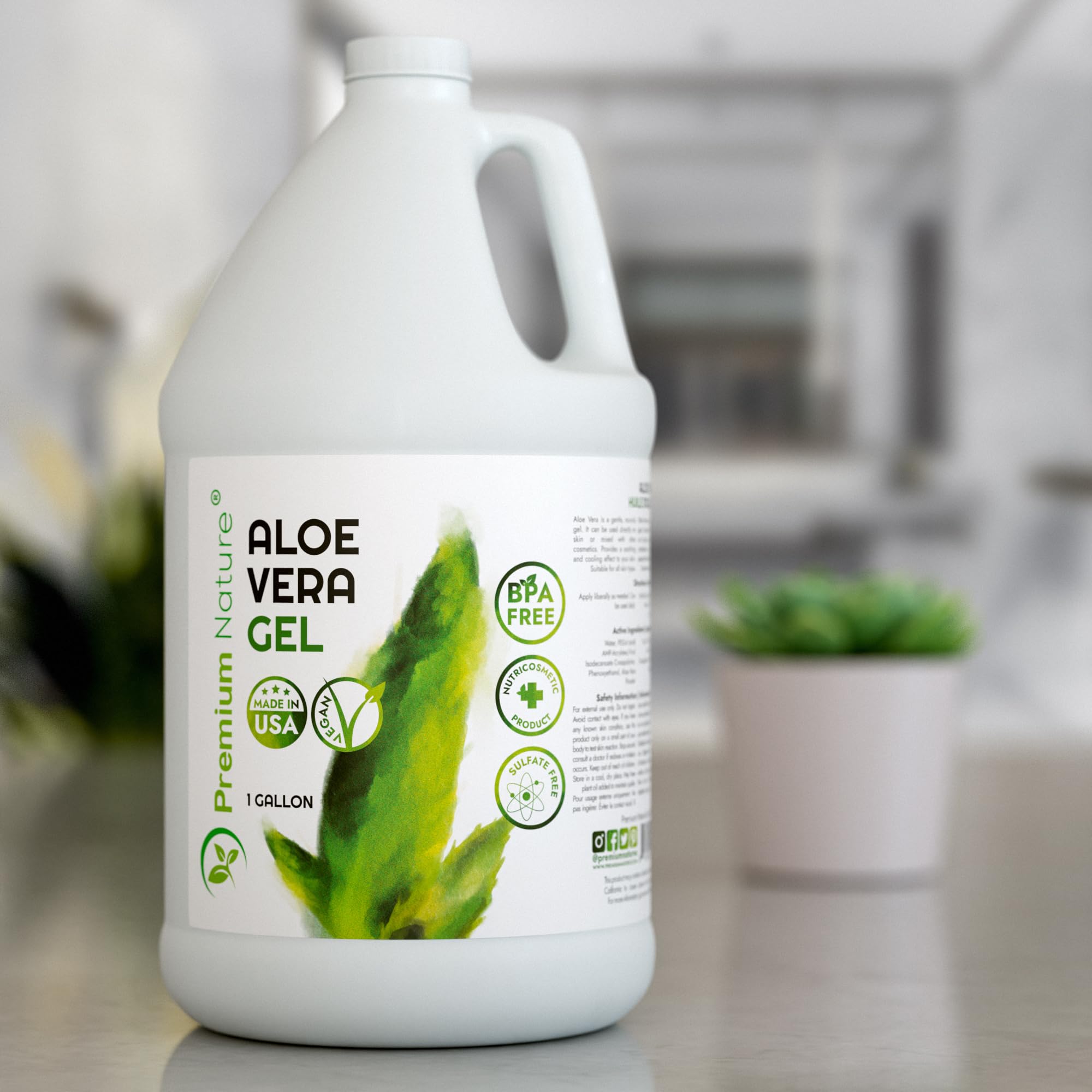 Premium Nature Pure Aloe Vera Gel — 1 Gallon Salon Size for Face, Skin & Hair