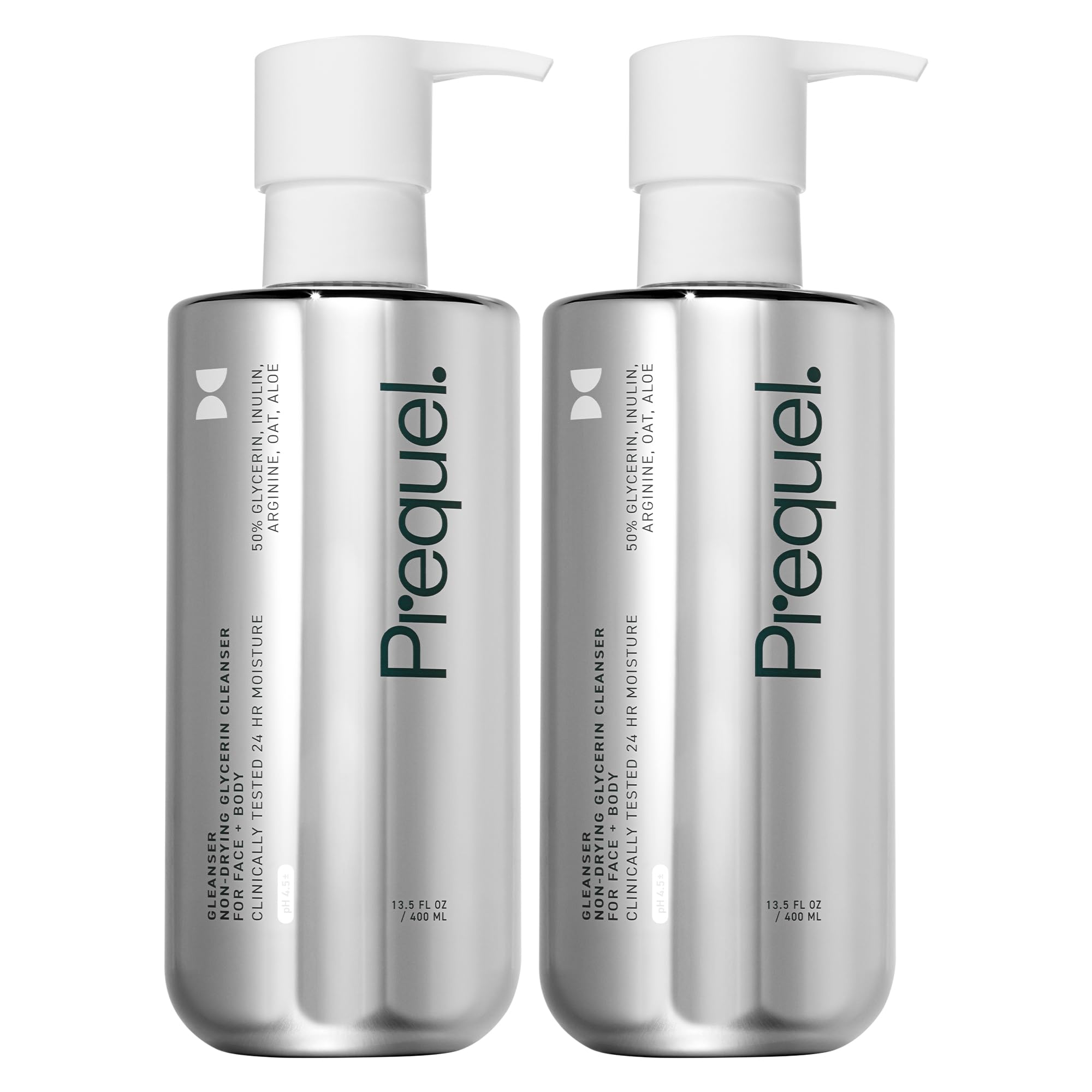 Prequel Gleanser — Moisturizing Glycerin Face Wash, Unscented for Sensitive Skin (2×6.75 fl oz)